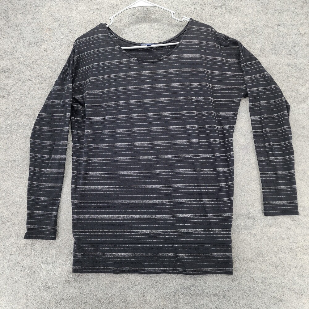 Gap Shirt Womens Small 3/4 Sleeve Black Silver Striped